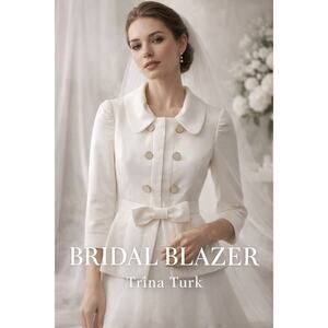 Trina Turk White Bridal Blazer Bow Detail Size 4 Rehearsal Dinner Jacket Wedding
